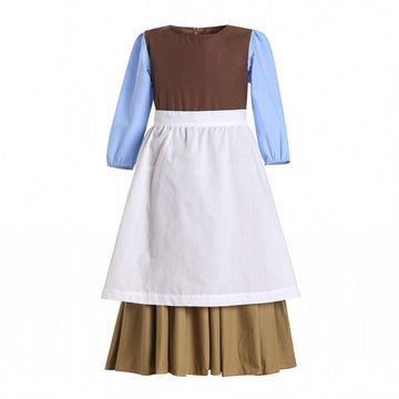Ruikajia Cinderella Rag Dress, Peasant Cinderella Dress With White Apron For Girls, Brown, 8 Years