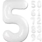 White 5 Balloon, Translucent Number Balloons 40 Inch, 5Th Birthday Balloon Decorations, White Party Supplies, 5 Number Balloons,
