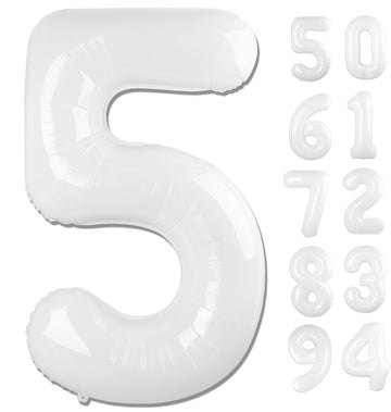 White 5 Balloon, Translucent Number Balloons 40 Inch, 5Th Birthday Balloon Decorations, White Party Supplies, 5 Number Balloons,
