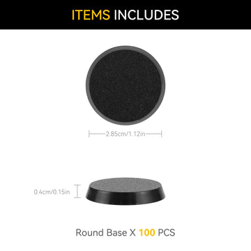100Pcs 28.5Mm/1.12Inch Textured Plastic Black Round Miniature Bases, Model Base For Gaming Miniatures Or Wargames Table Top Game