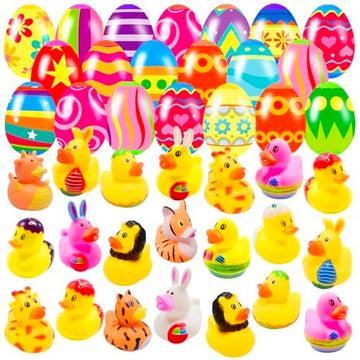 20 Pcs Prefilled Easter Eggs With Rubber Duckies Bright Colorful Easter Eggs Prefilled With Variety Bunny Duckies For Kids Easter Basket Stuffers And Party Favors