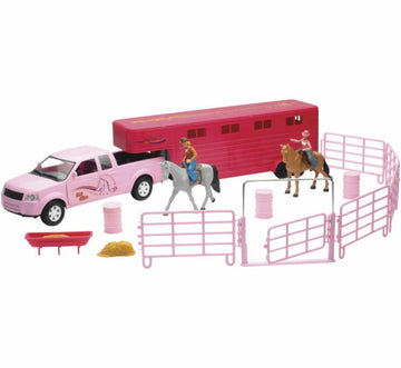 Valley Ranch Pink Pick Up Truck And Horse Trailer Playset