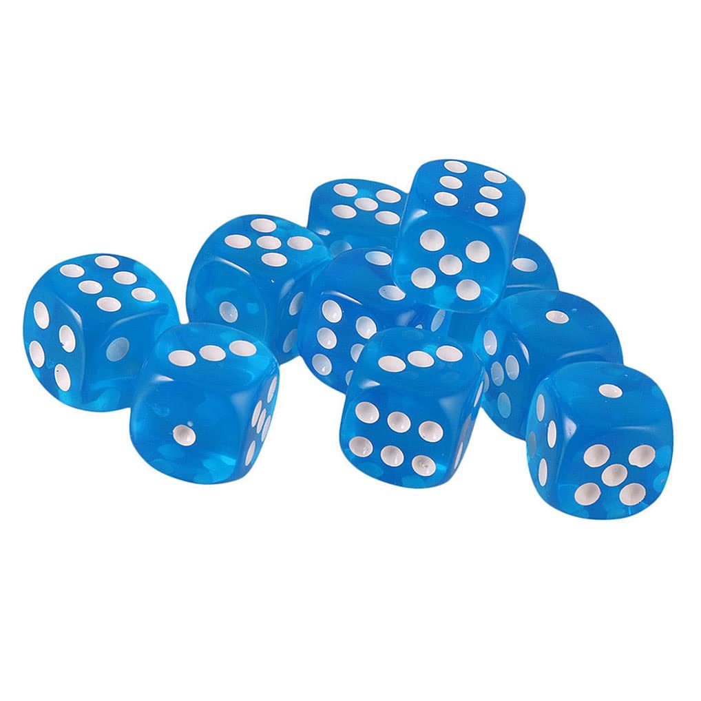 Yiotfandoll 10PCS Polyhedral Dice D6 Dice 16mm Acrylic Dice Game Dice for RPG MTG DND Dice Table Games (Transparent Blue)