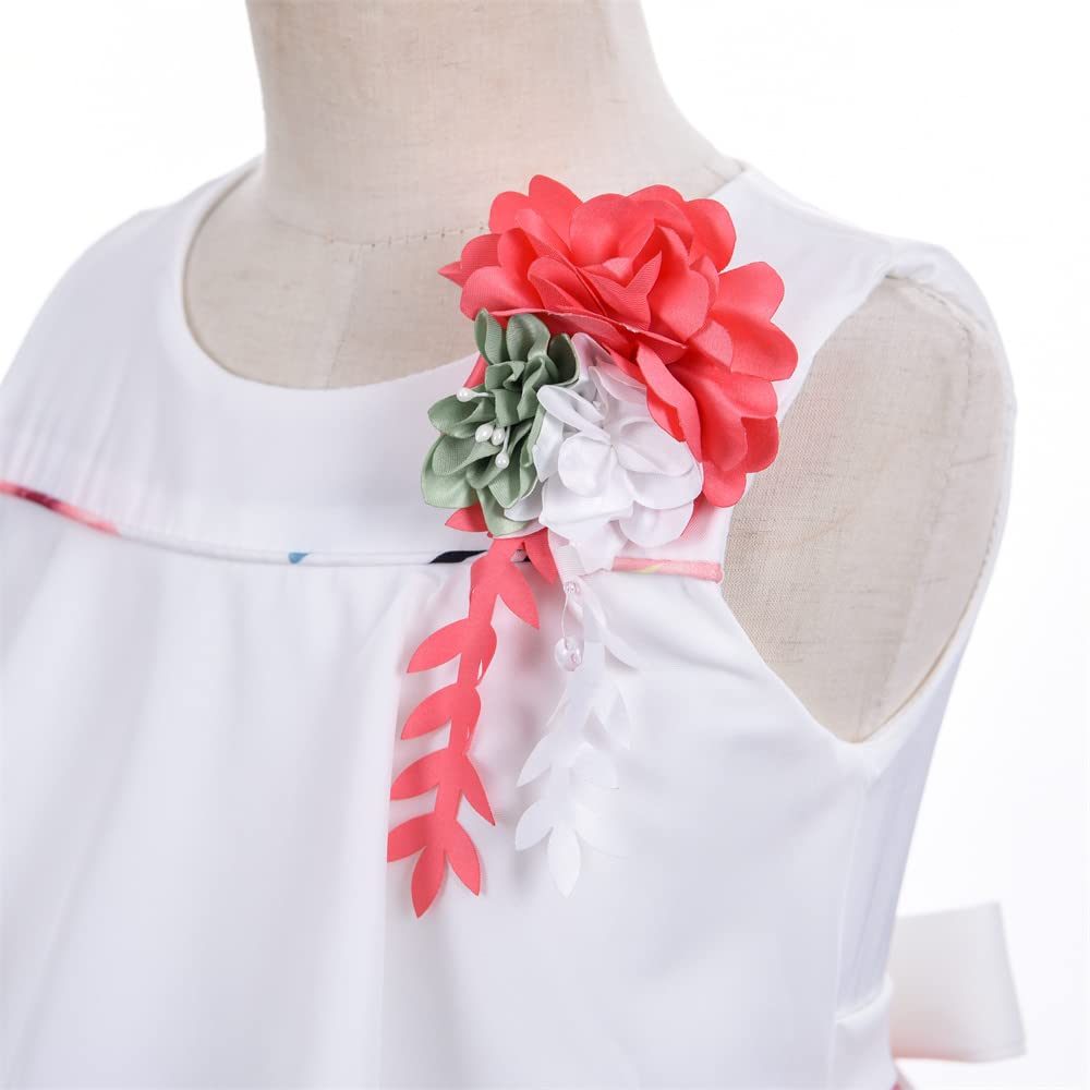 Cosplay Life Floral Dress for Girls and Young mature-themeds Fashion Flower Waistline Kids Party Festival Dress Ages 5-9 Years Old (Peach  9YRS)