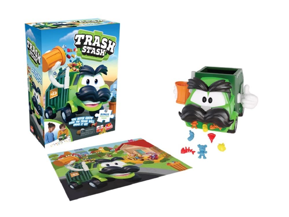 Goliath Trash Stash Game with 24-Piece Puzzle - Fun Trashcan & Garbage Truck Play - Model 924239.004