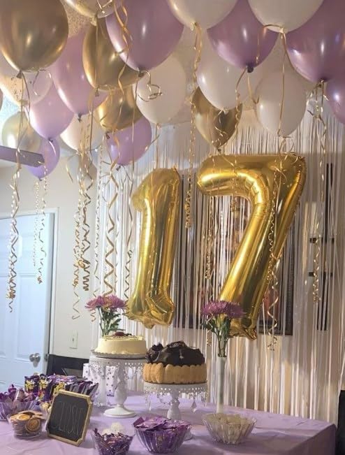 Gold Number 7 Birthday Balloon 40 Inch, Digital Balloons For 7 17 27 70 73 77 Party Celebration Decorations Supplies, Mylar Foil