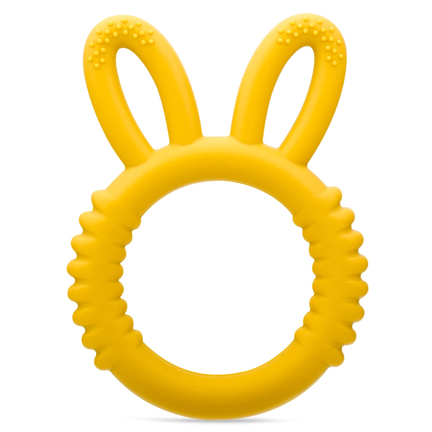 Misslili Silicone Babies Teethers Baby Teething Toys For Soothe Massage Sore Gums For 3-12 Months Infants, Bpa Free, Easter Gifts For Boys And Girls, Ring Shape Rabbit Ear Design (Yellow)