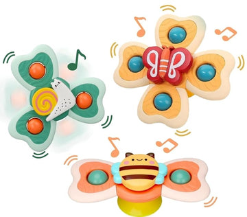 Umadiya Baby Bath Toys Spinner Toy 3 Pcs Pop It Fidget Toys Toddlers Boys Girls Waterproof Suction Cup Spinning Top Rotating Mon
