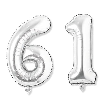 Flyloons 61 Number Silver Foil Balloon 16 Inch Size Birthday Decoration Items Pack Of 2 | 61St Year Balloons | Sixty One