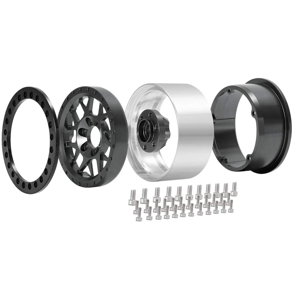 RCLIONS 2.2inch Beadlock Wheels Rims 35mm for 1/10th Scale RC Rock Crawler Model Car -Pack of 4 (Titanium Color)