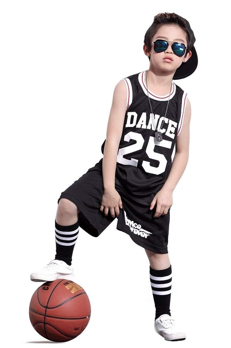LOLANTA Basketball Outfits for Boys  Kids Hip Hop Street Dance Costume Basketball Outfits(Black  5-6)