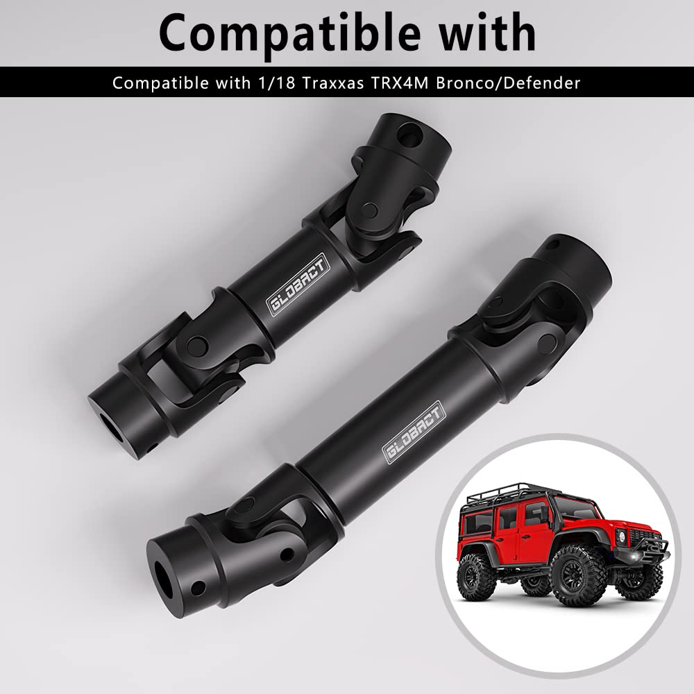 GLOBACT Stainless Steel Center Drive Shaft for 1/18 RC Crawler TRX4M Upgrades Accessories (Black 2Pcs)