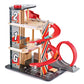 Hape Gearhead Stunt Garage Kids Wooden Toy Car Parking Garage Playset W/Elevator And 2 Exit Tracks, Detachable Loop, Includes 2 