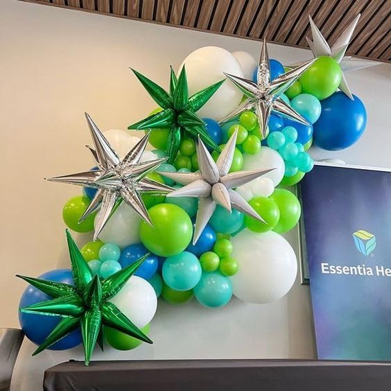 50Pcs Blue Green Balloons 12Inch Light Green Blue Vintage Klein Blue Green Confetti Balloons With Ribbons For Boys Birthday Part