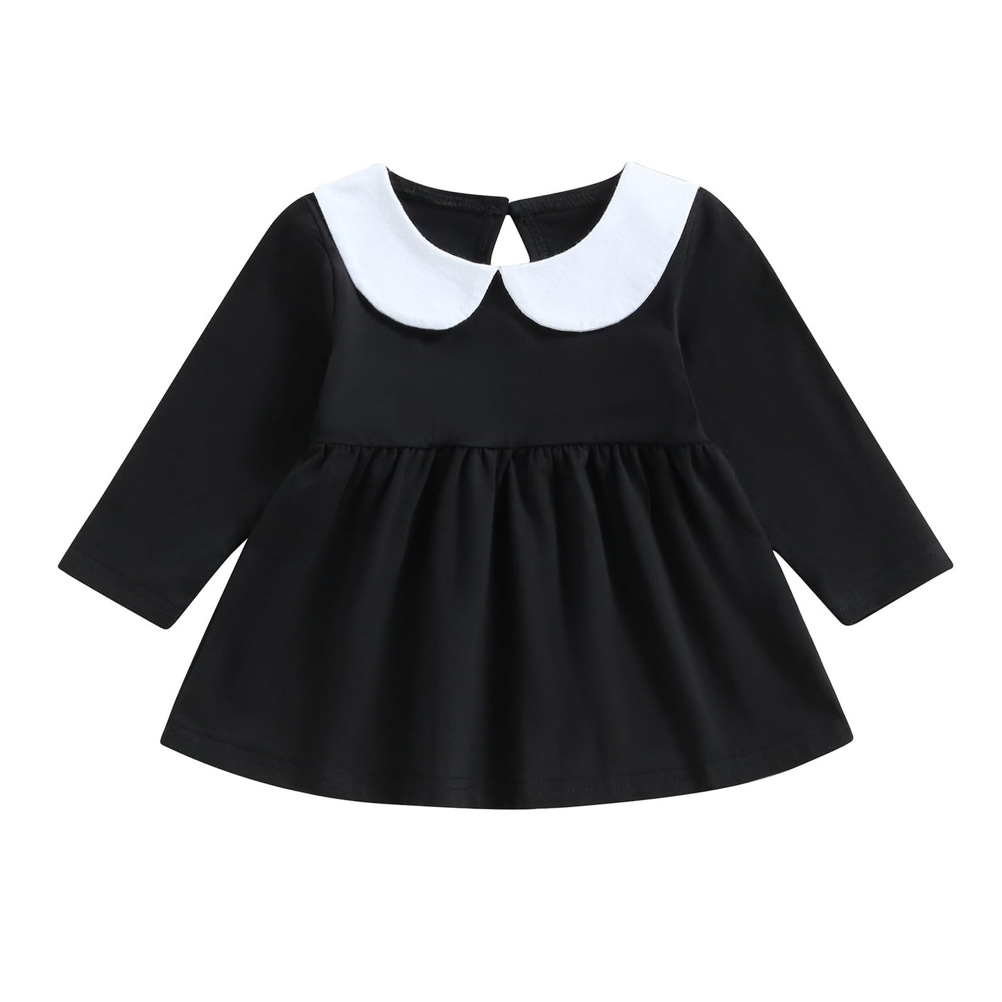 Lamuusaa Toddler Baby Girl Halloween Outfit Doll Collar Black Long Sleeve Dress A-Line Dress Halloween Dress Costumes