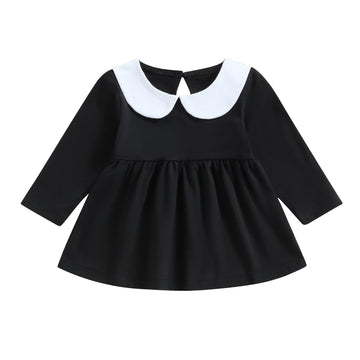 Lamuusaa Toddler Baby Girl Halloween Outfit Doll Collar Black Long Sleeve Dress A-Line Dress Halloween Dress Costumes