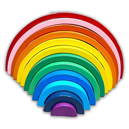 Incredible India Art | 12 Pcs Wooden Rainbow Stacker, Extra Large 12 Pcs Stacking Game, Nesting Puzzles Building Blocks Educatio