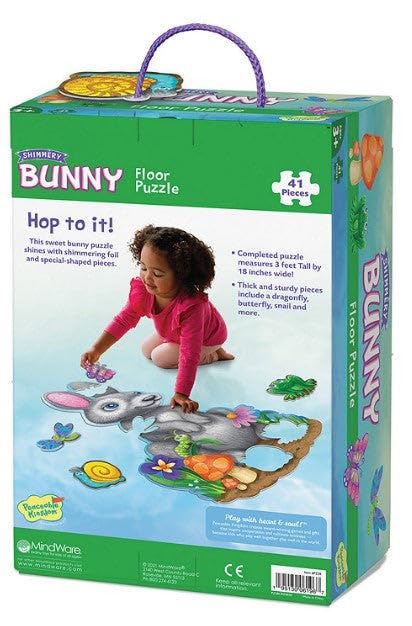 Peaceable Kingdom Shimmery Bunny Shaped 41 Piece Floor Puzzle, 3 Feet X 2 Feet - Great Easter Basket Stuffers And Easter Gifts For 3 Year Olds, 4 Year Olds & Up