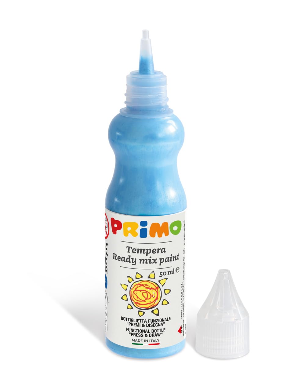 PRIMO Tempera Paint Bottle Set, 50ml, 8-Colors, Fluorescent & Metallic, Non-Toxic, Washable, for Young Artists