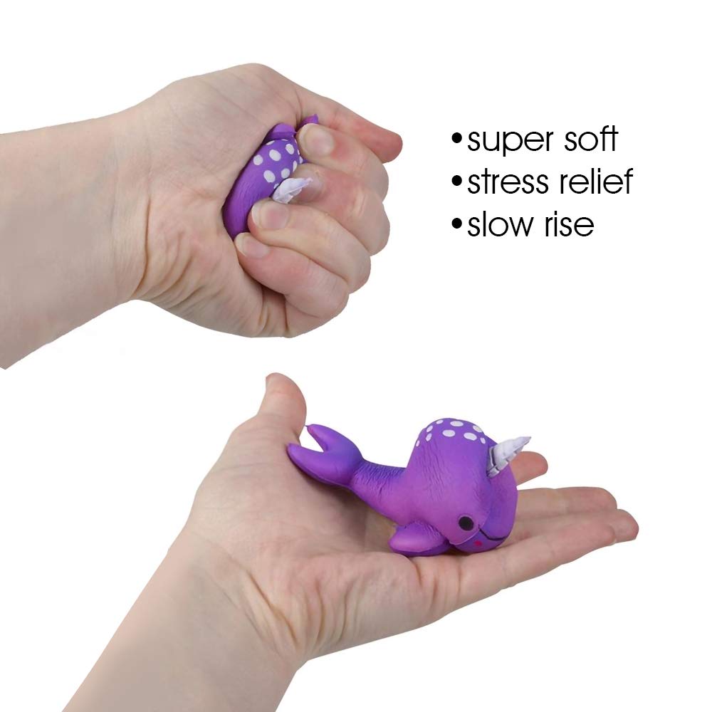 Artcreativity Squeezy Narwhals, Set Of 4, Scented Slow Rising Stress Relief Toys For Kids, Squeezable Narwhale Birthday Party Fa