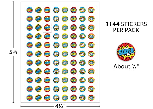 Teacher Created Resources Superhero Mini Stickers Valu-Pak, 3/8 in, Multicolored, 1144 Pieces