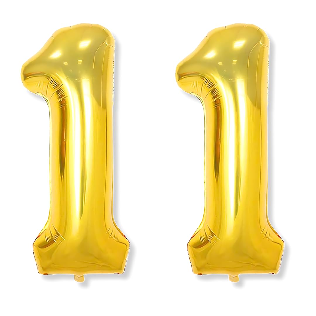 Flyloons 11 number Golden Foil Balloon 16 inch Size Birthday Decoration Items Pack of 2 | 11th Year Balloons | Eleven