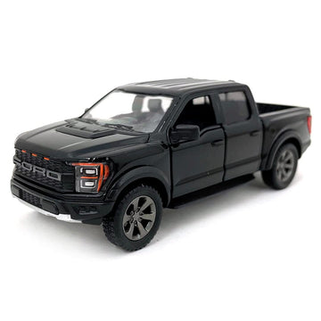 KiNSMART SetOf4 2022 Ford F-150 Raptor 5'' 1:46 Scale Die Cast Model Toy Truck Black, White, Red, Blue