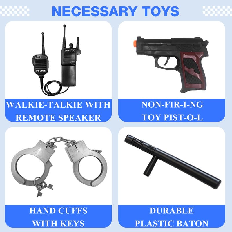 Udekit Police Cosutme For Kids, Police Officer Costume Uniform Set With Accessories For Kids Boys Girls Halloween Cosplay Party For Age 6 To 8