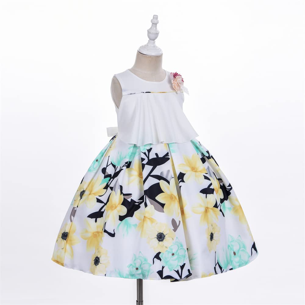 Cosplay Life Floral Dress for Girls and Young mature-themeds Fashion Flower Waistline Kids Party Festival Dress Ages 5-9 Years Old (Yellow  9YRS)