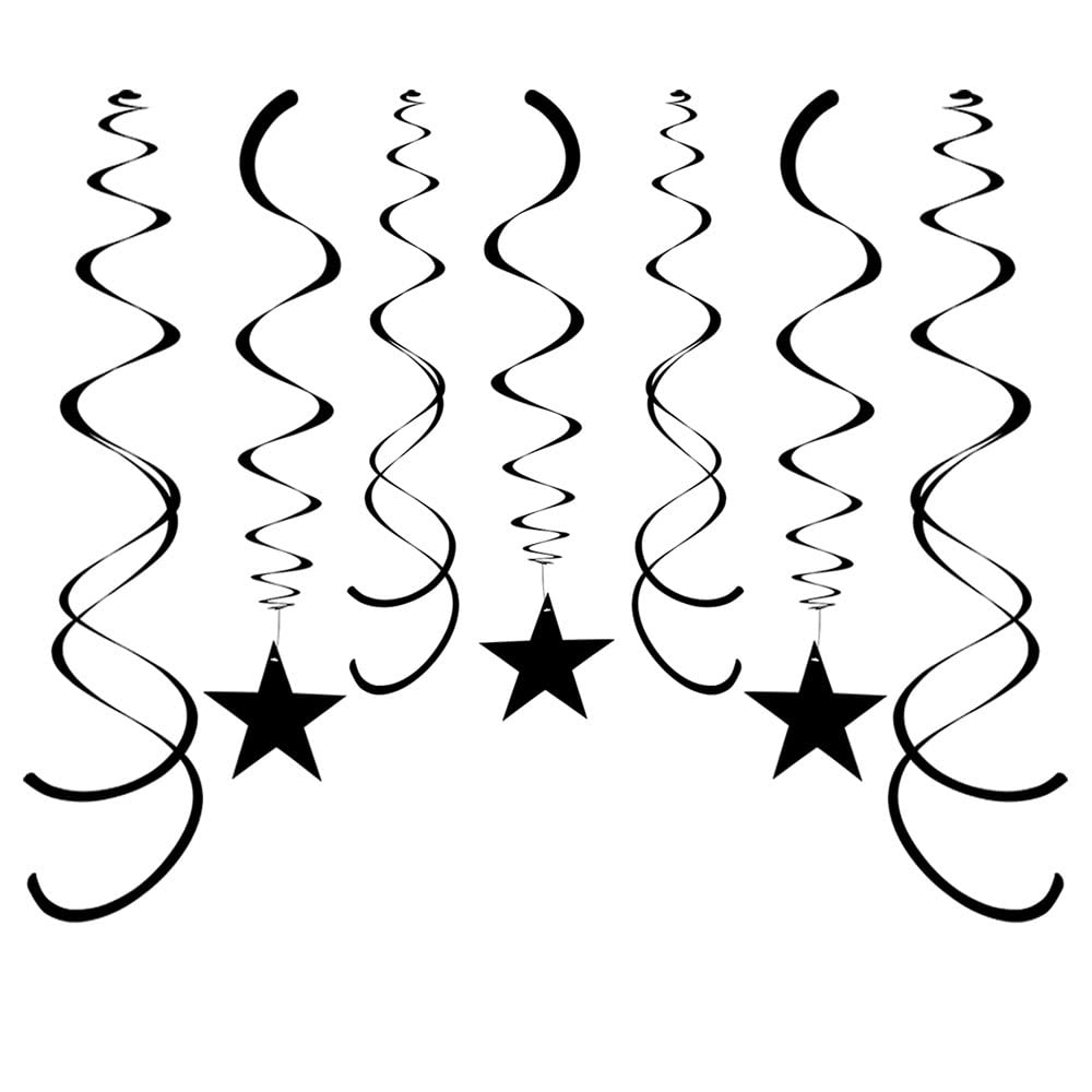 Aimtohome Party Star Swirl Decorations, Black Foil Ceiling Hanging Swirl Decorations With Star, Whirls Decorations For Birthday