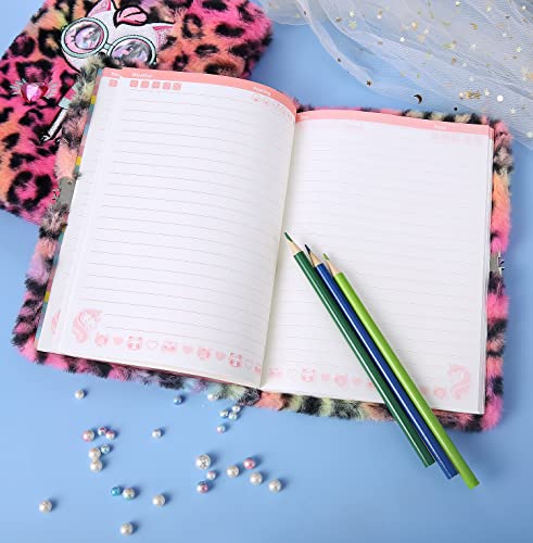 Cat Diary for Girls with Lock and Keys, Plush Cat Journal Notebook for Kids, Secret Lock Diary with 160 Lined Pages for Writing