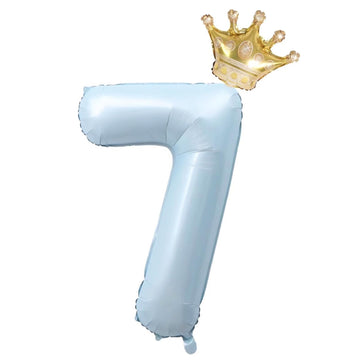 40-Inch Light Blue Number 7 Balloons With Crown, 7Th Birthday Decorations For Boys Girls, Children'S Birthday Party Supplies. (L