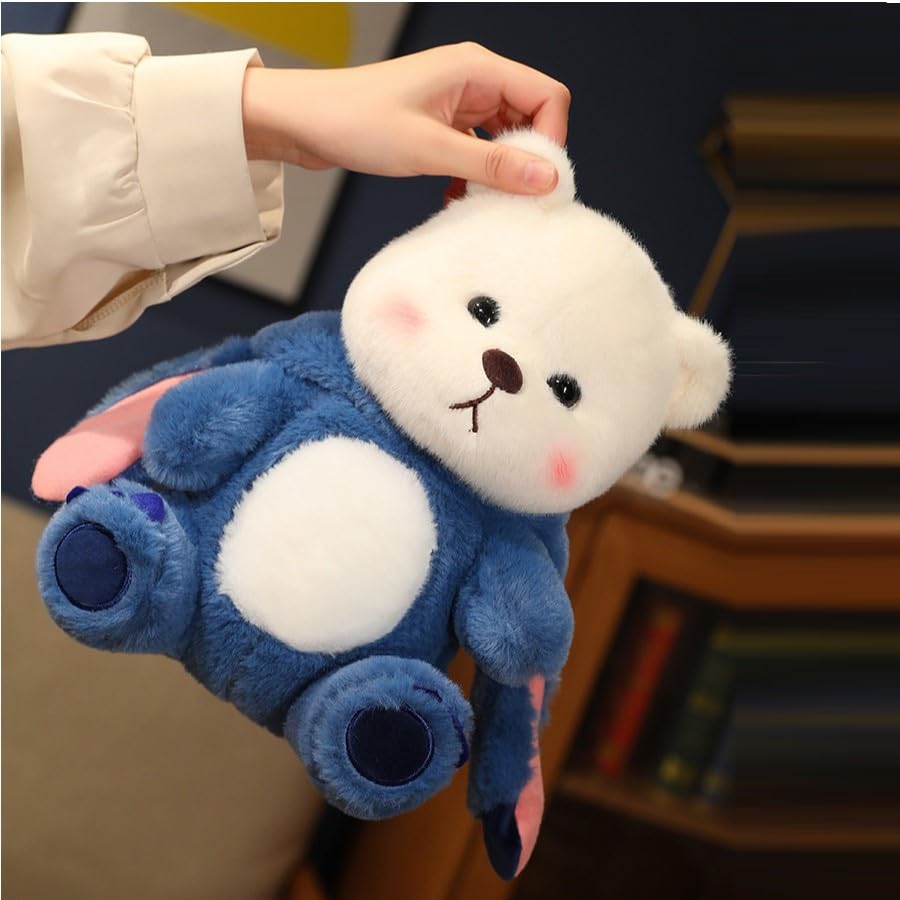 Bilibang Cartoon Plush Cross-Dressing Teddy Bear Plush Toy, Cute Teddy Bear with Removable Stitchhat (Blue StitchBear, 11 inch /
