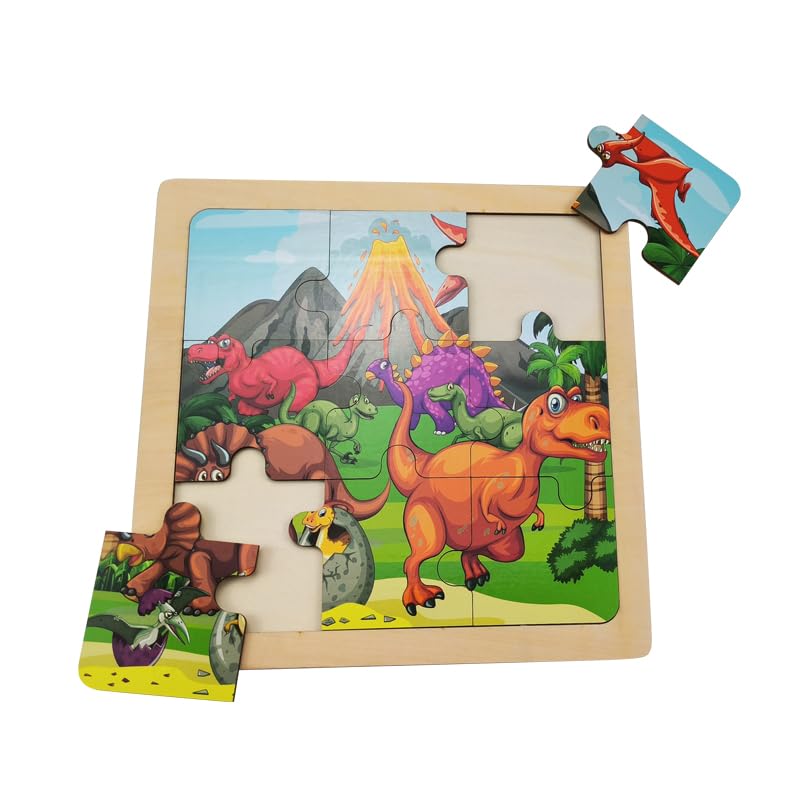 Wooden Jigsaw Puzzle Set Of 3 Pcs, Dino Pets Vehicles Level Up Puzzles Difficulty From 9 Pcs To 16 Pcs 25 Pcs Educational Presch