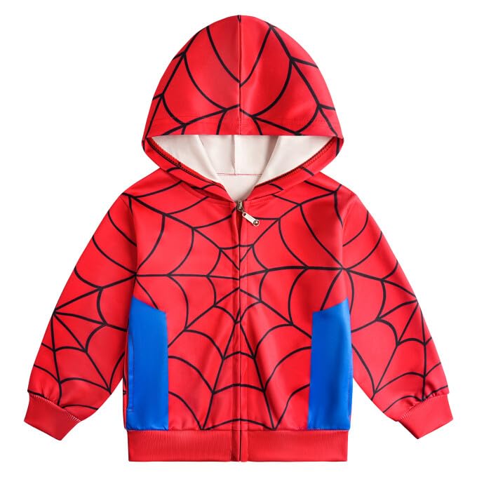 Lemonbaby Little Kids Unisex Boys Girls Superhero Cool Jacket Sweatshirt Hoodie Coat Costume (Spider, 5Y)