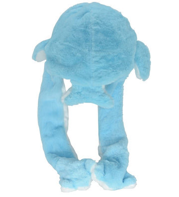 JOYHY Kids Adults Plush Hat Ear Moving Ear Flap Hat with Paw Blue Dolphin