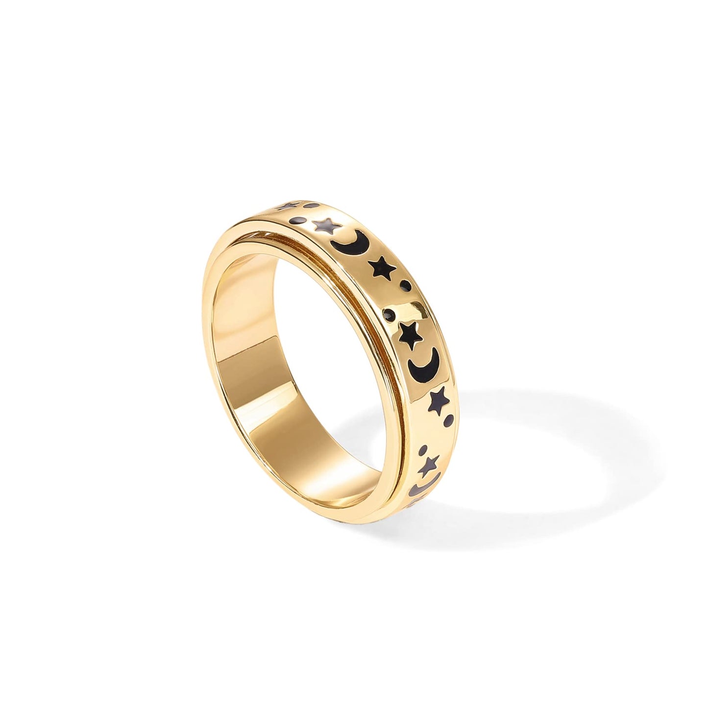 Pavoi Spinning Anxiety Ring (Moon And Star, Yellow Gold, 6)