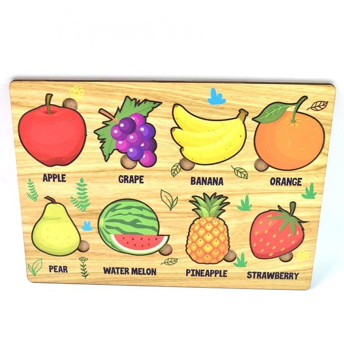 Vastate Educational Wooden Puzzle Board With Knobs  FruitThemed Learning Toy For Kids, Enhances Shape And Color Recognition Sk