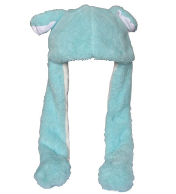 Joyhy Kids Adults Plush Hat Ear Moving Ear Flap Hat With Paw Blue Wolf
