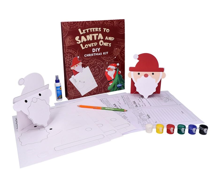 Navneet Diy Christmas Letters To Santa & Loved Ones Craft Kit  12 Letters, 4 Envelopes, Adhesive, Tempera Paints & 12 Colour Pe