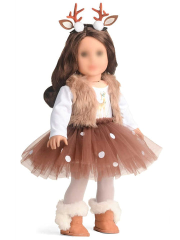 sweet dolly 18 Inch Doll Clothes Christmas Deer Costume Tutu Dress, White Fabric Outfit for 18 Inch Dolls