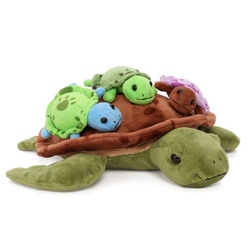 Muiteiur Sea Turtle Stuffed Animal Soft Mommy Turtle Plush Toy With 3 Babies Turtle Plushies Multicolored Stuffed Sea Turtle For Kids Girl Boy