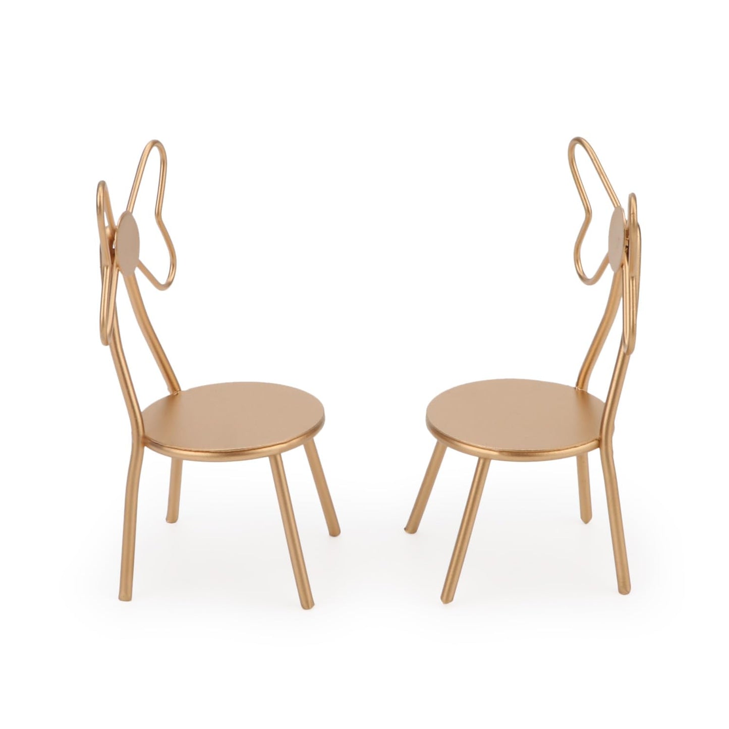 Miniature Chairs Set of 2Pcs Dollhouse Furniture Bistro Chair (Pack of 2) Butterfly Backrest Designed Miniature Soldier Metal Ch