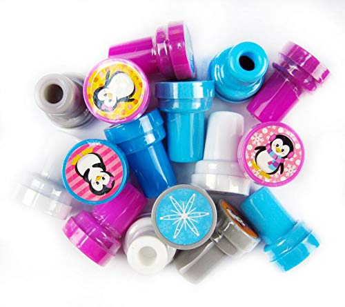 Tiny Mills 24 Pcs Penguin Assorted Stamps for Kids Self Ink Stamps (12 Different Designs) Birthday Party, Stocking Stuffers, Par