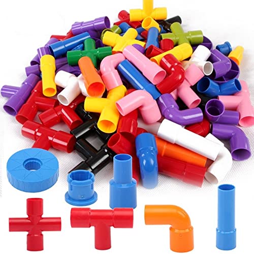 Pulsbery Colorful Building Blocks For Kids  Plastic Pipe Building Block With Wheels Creative Smart Activity Fun And Learning Bl