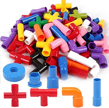Pulsbery Colorful Building Blocks For Kids  Plastic Pipe Building Block With Wheels Creative Smart Activity Fun And Learning Bl