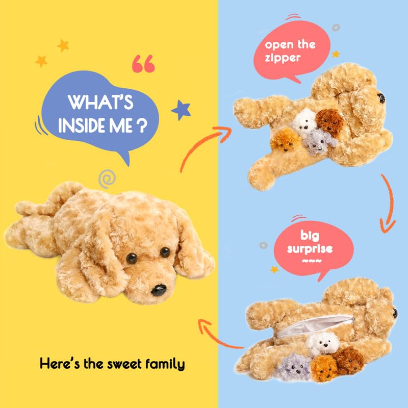 Vposyako 5-Piece Dog Stuffed Animals Set, Soft Brown Plush Toys for Girls, Includes Mommy Dog & 4 Babies, Great Gift for Ages 3-9