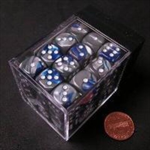 Chessex Manufacturing 26823 D6 Cube Gemini Set Of 36 Dice44; 12 mm - Blue & Silver With White Numbering