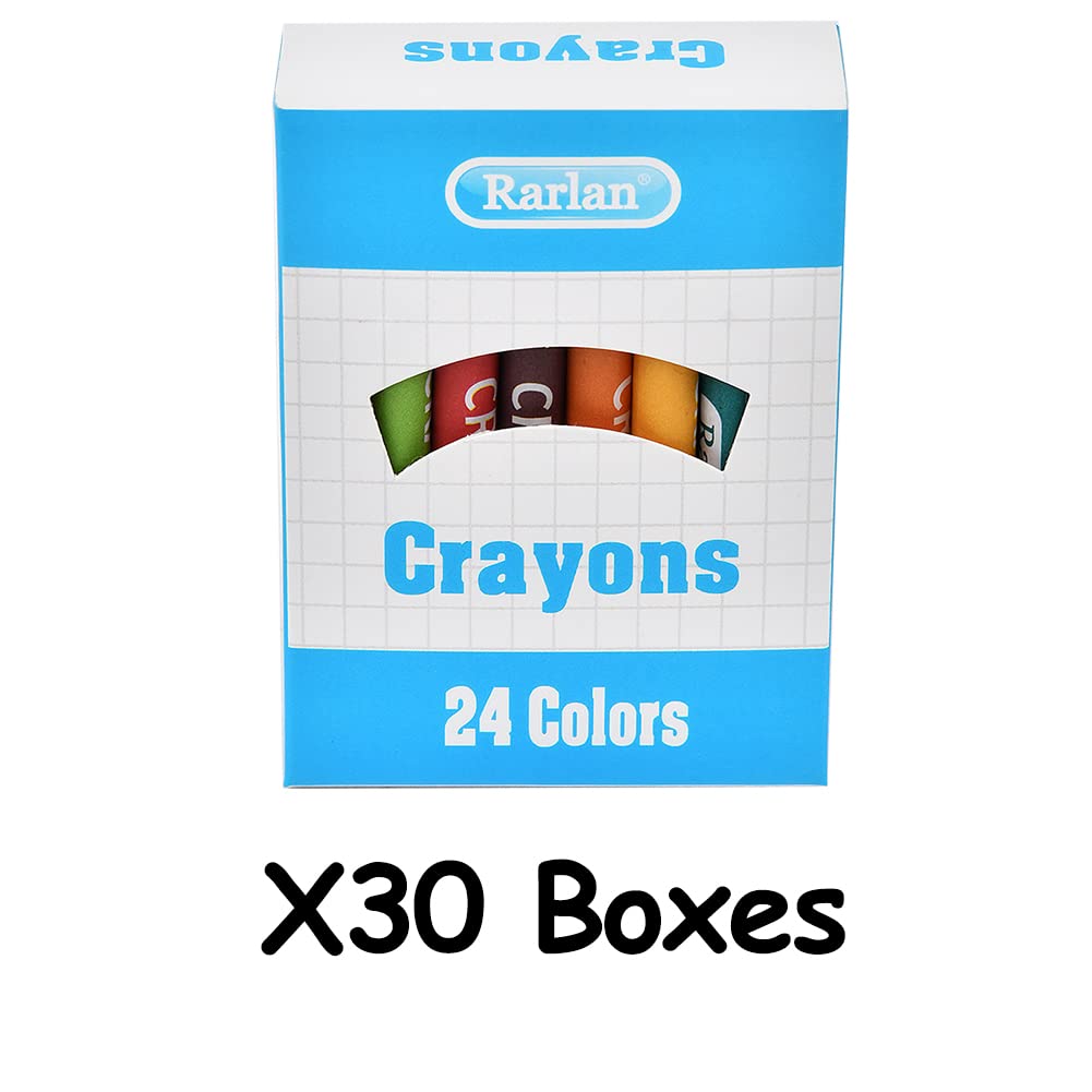 Rarlan Crayons Bulk - 30 Packs of 24 Assorted Colors, 720 Count Wax Crayons, Model RL-LB-24720