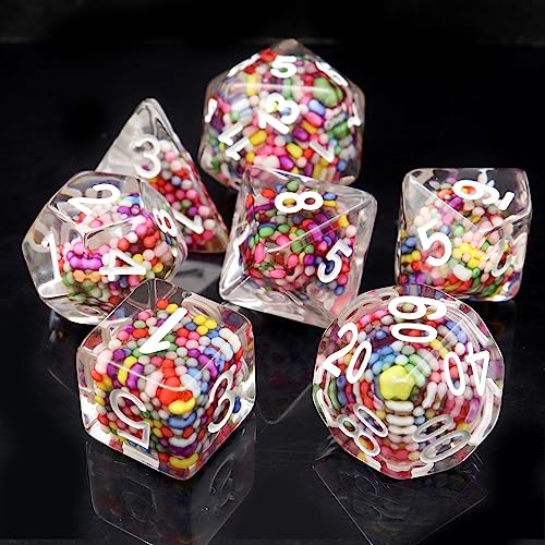 Haxtec DND Dice Set 7PCS Filled Resin Dice Rainbow Polyhedral D&D Dice for Roleplaying Dice Games Compatible with Dungeons and D